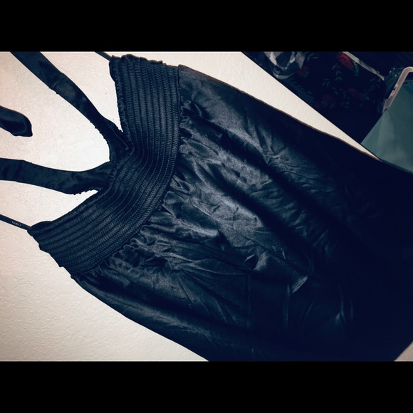 Little Black Silky Sexy Dress with Rhinestones - Picture 3 of 8